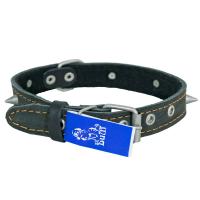 Ошейник кожа 25мм с украшением и большими шипами на фетре 54-56см/40793/Бим