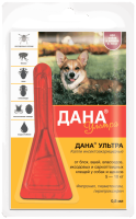Капли против блох и клещей Дана Ультра для собак и щенков 5-10кг 1 пипетка*0,8мл