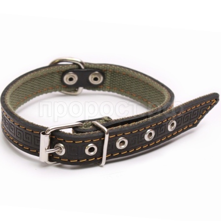 Ошейник кожа+брезент 25мм 2-х слойный безразмерный 55-60см/40731