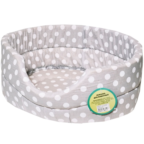 Лежанка овальная стеганая поролоновая хлопок Горох МИКС 42*34*18см/DONBARON