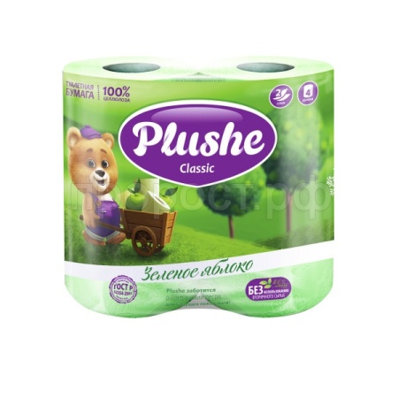 Туалетная бумага 2 слоя "Plushe Classic" 4рулона*18м зеленое яблоко 2097