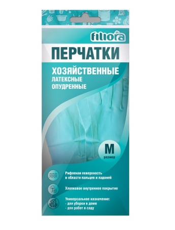 Перчатки хозяйственные латексные опудренные М мята 87601 /12шт/