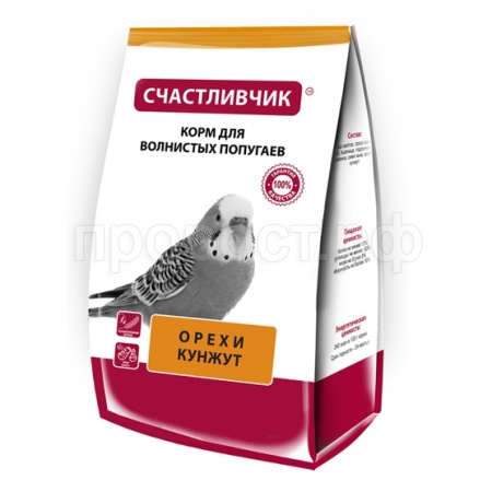 Счастливчик для волнистых попугаев Рациональное питание Орех+кунжут  350гр