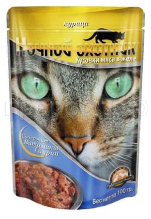 Корм для кошек Ночной охотник 100г ЖЕЛЕ курица
