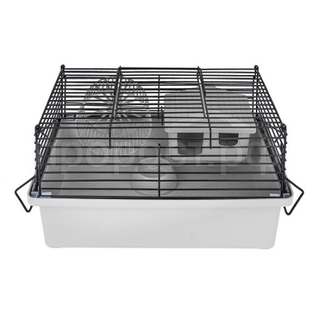 Клетка д/грыз Дарэлл ЭКО МИНИ 28*17*h18см (домик,миска,колесо) светло-серая/40192св-сер-черн/Дарэлл