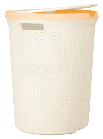 Корзина для белья 55л Плетенка круглая с крышкой слон.кость 16026