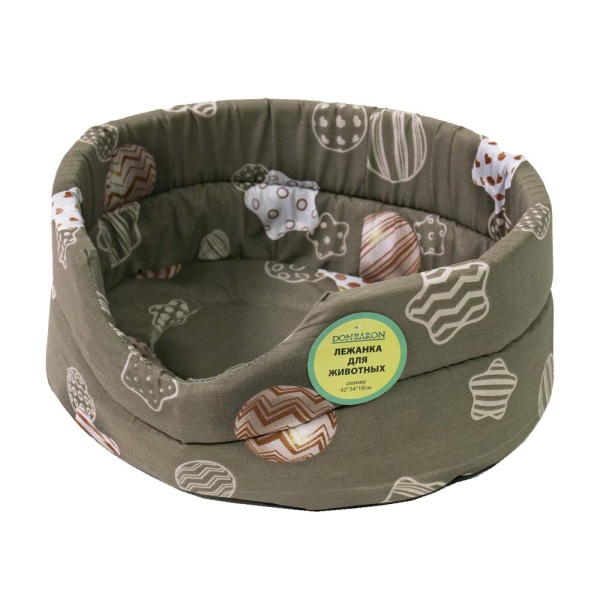 Лежанка овальная стеганая поролоновая хлопок Рождество 52*46*20см/DONBARON